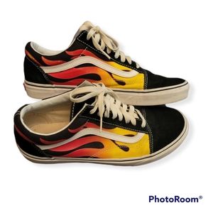 Vans Old School Flame Black Low-Cut Suede Leather Sneakers Size Mens 10